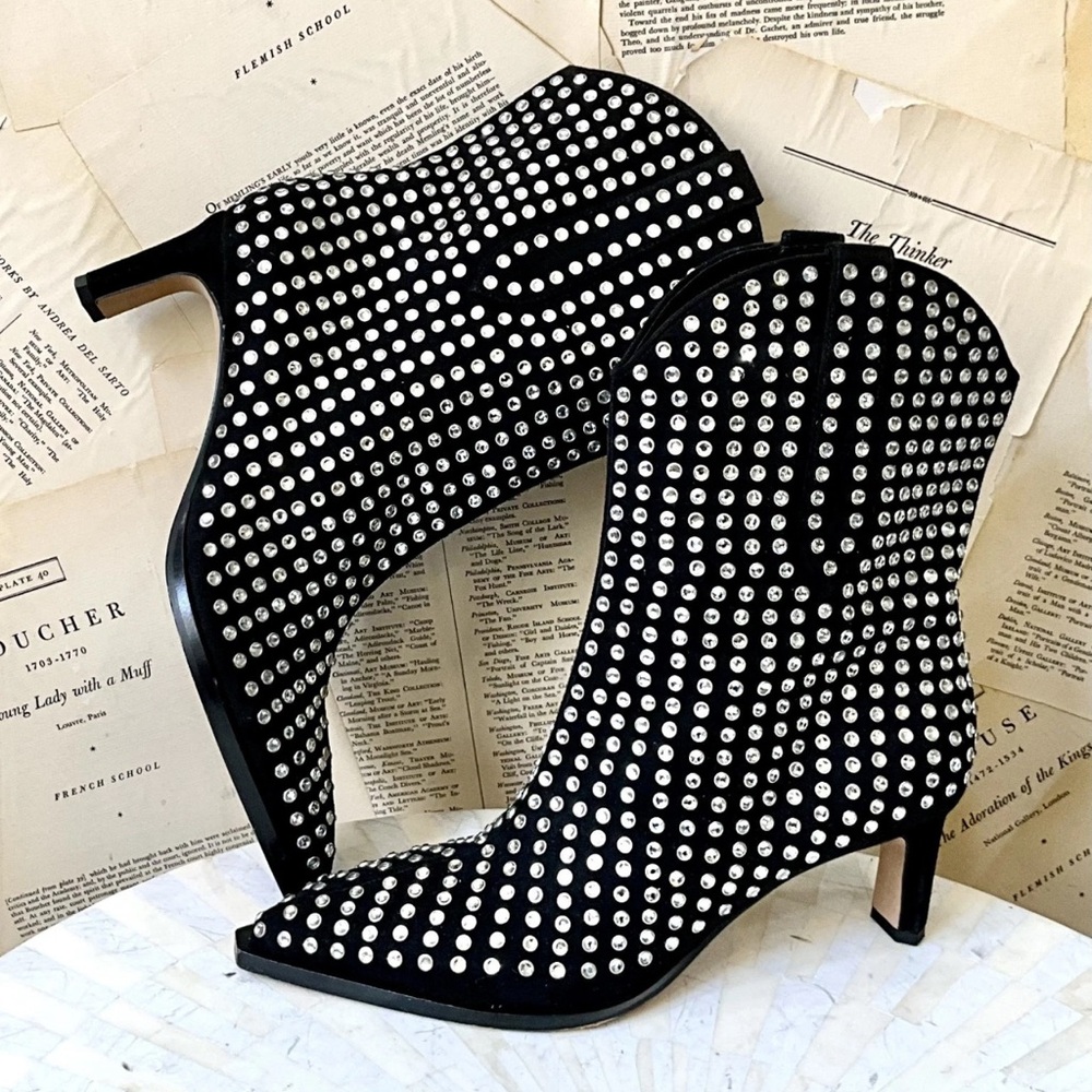 Anthropologie Dolce Vita Anzel Crystal Stud Boots Black Suede Sample